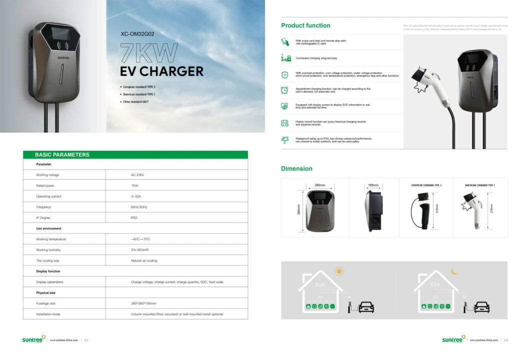 Manufacturer Single Phase 220V Wall 32 AMP 7kw Smart Home AC EV Smart EV Car Charger Wallbox with 4.3inch Screen