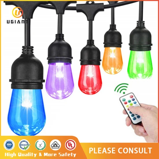 Cadena de luces LED E27 RGB para exteriores, cambio de Color de 48 pies, sincronización de música con bombillas Edison S14 regulables, inastillables