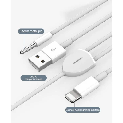 Cable de transferencia de datos de audio USB, compatible con la serie iPhone, carga y reproducción de música simultáneamente compatible con estéreo/altavoz/auriculares de coche con conector de audio de 3,5 mm